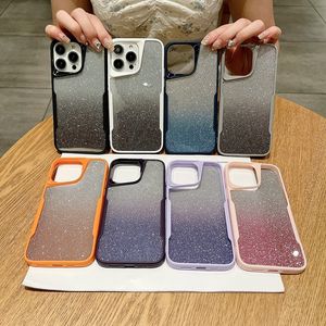 BLADE BLING GLITTER COSE pour iPhone 15 Pro Max 14 plus 13 12 11 Hard acrylique PC PC Soft TPU Dual Color Hybrid Hit Color Couleur Luxury Fashion Bicolor Téléphone Back