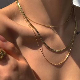 Blade Chain kettingen voor vrouwen 14k geel goud Punk Snake Choker nekkettingen accessoires minimalistische sieraden