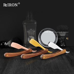 Cuchilla RIRON Barbershop, maquinilla de afeitar recta Manual con mango de madera, afeitadora plegable con Clip para hombres, corte de pelo