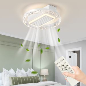 Bladloze ventilatorlamp met dimbare LED-verlichting, gebroken wit