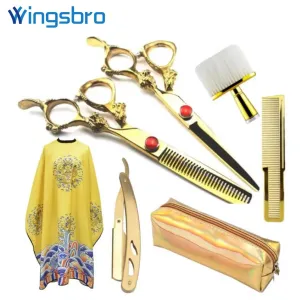 Blades 7 pouces Ciseaux de coiffure avec peigne Barber Cape Razor Brosse de coiffure professionnelle Ciseaux de coiffure