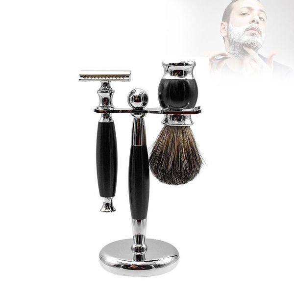 Barbier Barber 3 en 1 Luxury Luxury Men's Beard Razor Set Professional Bol Bow Bol Solder Wet Wet Razor Razor Stewess Steel