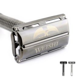 Blades Butterfly Safety Razor Weishi Brass Material Gun Color 9306C ou Black Travel Pouch en acier inoxydable Miroir de qualité supérieure Nouveau