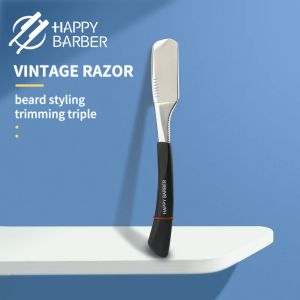 Bladen Happy Barber Razor Roestvrij staal Classic Straight Shaving Razor Blade For Man Face Beard Care Care Baard Baard Styling Tools