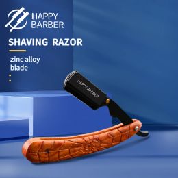 Happy Happy Barber Razor Many de madera Plegable Crazante de afeitar de acero inoxidable Fuera de afeitar de acero inoxidable para hombres Accesorios profesionales