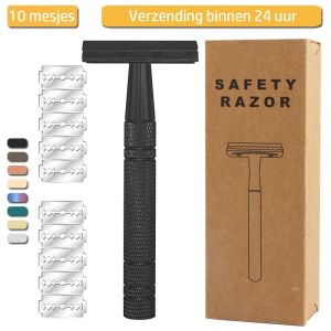 Blades HAPERDE METALEN VEILIGHEID RAZOR MET 10 RAZOR BLADES VOOR MENS SCHEER, HERBIEDIGE WOMEN SCHEID SCHEID, HANDLEIDING BARD RAZOR, FACEBODE RAZOR