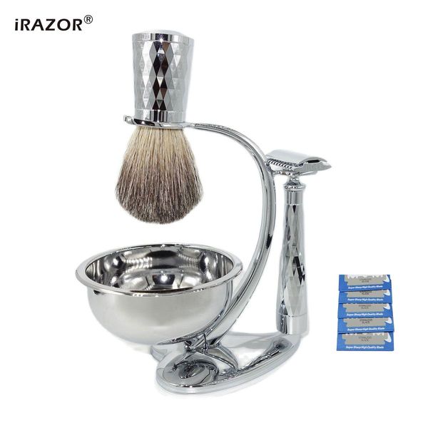 Blades Irazor New Design Professional Barber Double Edge Safety Razor Kit With Soft Pure Badger Hari Hari Brush Machine pour hommes