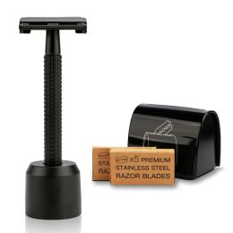 BLADES Handle de sécurité à double bord Razor Men Butterfly Open manuel rasage rasant (noir mat) Eco Friendly Femmes Razor Plastique Gratuit