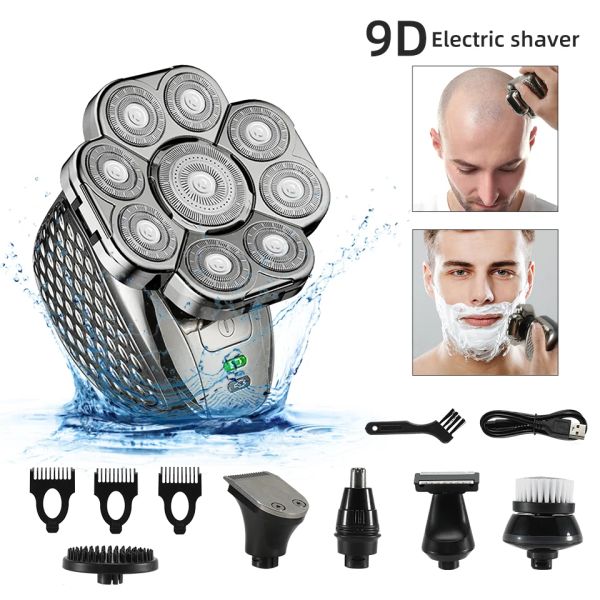 Blades Men Toomage Kit 9 Cutter Floating Head Electric Razor multifonction Shauvers USB RECHARGable Wet / Dry 6 in 1 Bald Head Shavers