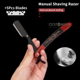 Cuchillas Nuevo tipo de navaja para hombres de afeitado ácido rojo ramita de madera clásica cuchillo de afeitar navegas faciales accesorios de peluquería para peluquería