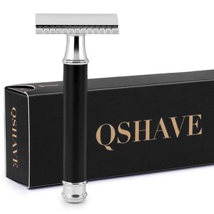 Blades Qshave Men Handmatig scheerscheermesklassiek klassiek Safety Razor Black handvat dubbel randje roestvrijstalen metaal met 5 messen als cadeau