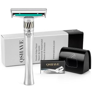 Blades Qshave Verbeterde verstelbare dubbele rand Classic Safety Razor: met smeerstrook en Dwist Handle Design, bevat 5 tit