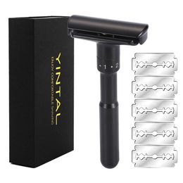 Blades Yintal Luxe Black verstelbare veiligheid Razor Classic Stand Safety Razor mannen scheren met 5 messen