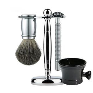 Blades Yintal Luxe mannen Scheren Set Pure Badger Haar baard Borstel Dubbele rand Veiligheid Blade Razor Stand Holder Soap Bowl Best Gift