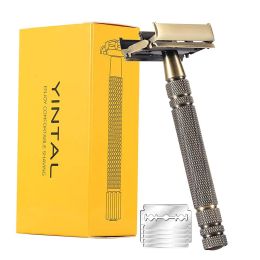 Blades Yintal Men's Bronze Classic Doubledisated Razor Razor Long Handle Health Safety Razors raser 1 Razor 5 Blades