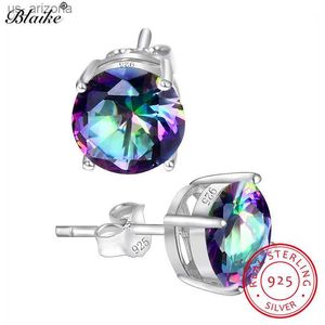 Blaike Mystic Rainbow Topaz Zirkoon Ronde Stenen Oorknopjes Voor Vrouwen % Echt 925 Sterling Zilveren Oorbellen Bruiloft Studs L230620