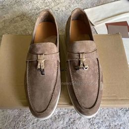 LP Shoes Summer Walk Charms Daim Loro Piana Mocassins Mocassins Abricot Hommes en cuir véritable Casual sur les appartements Femmes Designers de luxe Robe plate Chaussures d'usine de chaussures