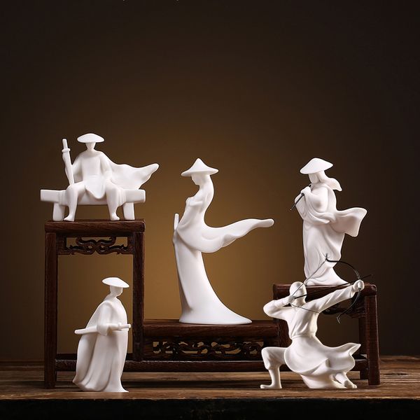 Blanc de Chine Matial Arts Figure Ornement Kung Fu Wuxia Figurines Ancient China Swordsman Néo-moderne Décoration