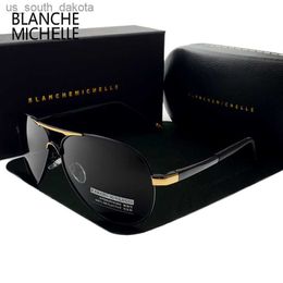 Blanche Michelle 2022 Vintage Pilot lunettes de soleil hommes lunettes de soleil polarisées conduite haute qualité UV400 lunettes de soleil okulary avec boîte L230523