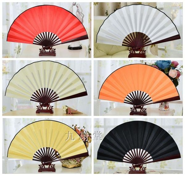 Ventiladores de seda personalizados en color 6 en blanco para bodas Gran ventilador de bambú plegable chino Decoración adultos Programas de pintura en bellas artes DIY 50pcs /