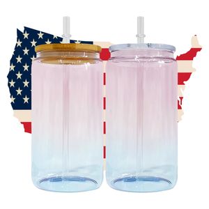 Vierge BPA SUBMIMATION FREE OBRE Jelly Clear Transparent Crystal Ocean Blue en forme de bière 16 oz en verre pour UV DTF Emballages prêts à expédier 50pcs / boîtier 4.23