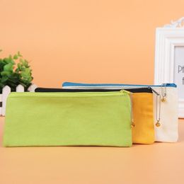 Leeg canvas rits potlood tassen solid potlood cases pen pouch briefpapier case clutch bag organizer tas opbergzakken klantgericht