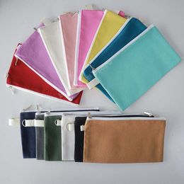 Étui à crayons en toile de couleur vierge avec fermeture éclair toile coton sacs à cosmétiques Logo personnalisé plaine bricolage artisanat pochette livraison directe