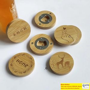 Blanc bricolage bambou forme ronde ouvre-bouteille caboteur réfrigérateur aimant décoration bière ouvre-bouteille Logo personnalisé