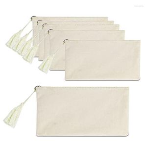 Sacs de maquillage de poche de poche en toile artisanale bricolage bricolage en vrac (beige 8,5 x 5,1 pouces)