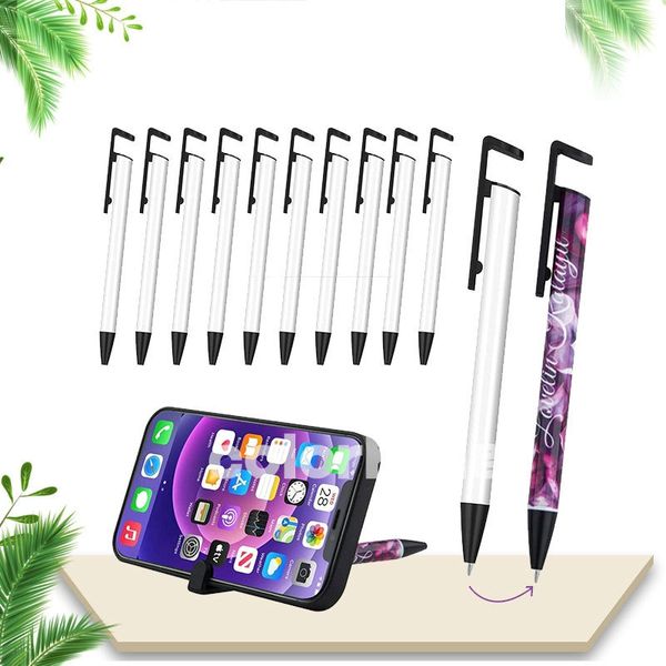 Stylos à encre de sublimation d'enveloppe rétractable de bricolage vierge avec support de téléphone portable film thermorétractable enduit d'aluminium blanc stylo à bille d'impression complet