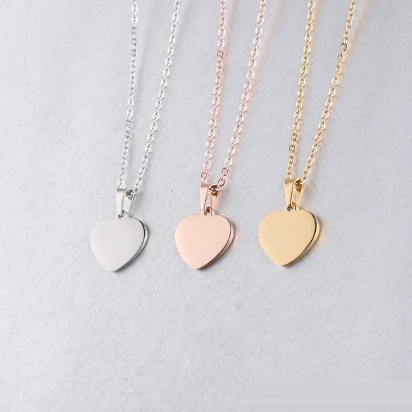 Blanc Amour Coeur Pendentif Collier En Acier Inoxydable Coeurs Charme Collier Or Rose Or Argent Bijoux De Mode Pour L'acheteur Propre Gravure