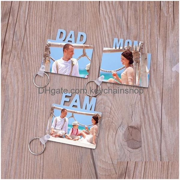 Blank Maman Papa Famille Mdf Porte-clés Porte-clés Sublimation Transfert De Chaleur Po En Bois Bricolage Porte-clés Kit Bijoux Fabrication Drop Delive Dh7Do