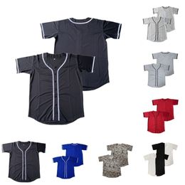 Blanco gewone hiphop hipster button down honkbal jersey korte mouw actieve t shirts mannen uniform jersey300s