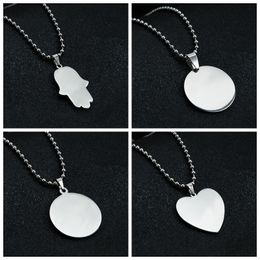 Collier pendentif rond blanc en acier inoxydable poli miroir en forme de coeur pour gravure Laser colliers à faire soi-même femmes enfants cadeau