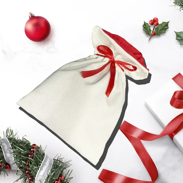 Sacs de sublimation vierges du Père Noël DIY Sac de ruban rouge personnalisé Sacs cadeaux de Noël Sacs de transfert de chaleur de poche 2024 Nouvel An DHL 11,7 s