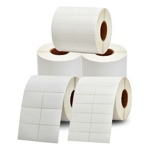 Etiqueta de precio de código de barras de papel recubierto en blanco etiqueta adhesiva rollo paquete etiquetas de dirección de entrega pegatinas de impresión de oficina cuadradas 40*70mm-45*35mm