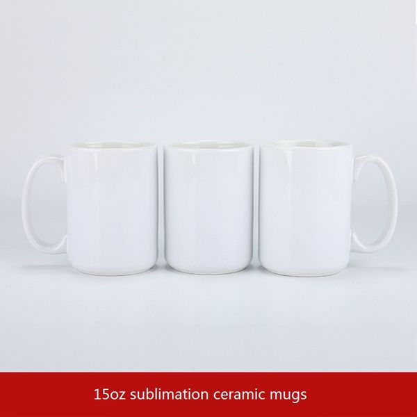 Sublimation vierge 15 oz tasse en céramique tasses en céramique blanches droites tasse à café en céramique de bureau d'impression de transfert de chaleur