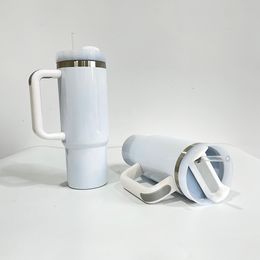 Lege sublimatie glanzend wit H2.0 30oz geïsoleerde roestvrijstalen mok thermos koffie waterflessen met deksel en rietje voor op maat gemaakt logo afdrukken