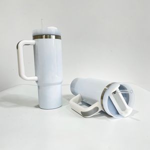 Sublimation vierge blanc brillant H2.0 30oz tasse isolée en acier inoxydable thermos bouteilles d'eau de café avec couvercle et paille pour l'impression de logo personnalisé