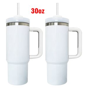 Sublimation vierge blanc brillant H2.0 30oz gobelet d'aventure quencher avec couvercle et paille tasses de voyage en acier inoxydable à double paroi tasses cadeaux au meilleur rapport qualité-prix 25 pièces/étui