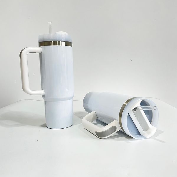 Sublimación en blanco blanco brillante H2.0 Taza de acero inoxidable con aislamiento de 30 oz, termo, botellas de agua para café con tapa y pajita para impresión de logotipo personalizado