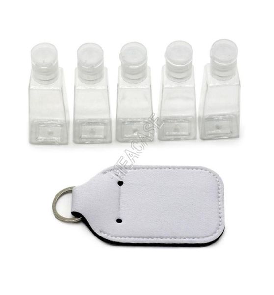 Blank Sublimation Keyder 30ml Hand Dasizizer Bottle Bottle DIY Blanc Couleur en néoprène Boutelles de parfum Sac Kelechains Pendant 1568925