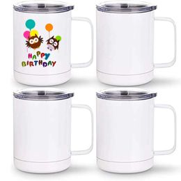 Tasse de sublimation vierge 12Oz Nouvelle tasse de voiture de café Voyage Double paroi Insualted Gobelet d'eau potable sous vide avec poignée et couvercle hermétique