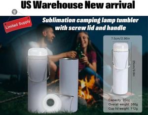 Blanco sublimatie camping lamp tuimelaar met LED -temperatuur display schroef deksels 20 oz rechte mager tumbler roestvrijstalen bier koffiemokken met handvat