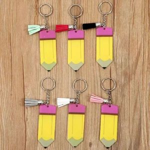 Vierge Pichet crayon créatif DIY Cous des clés de trèfle en acrylique Clé des enseignants de la chaîne de clés de la chaîne de clés FY3382 B1011 S RING