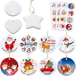 Lege witte sublimatie keramische hanger creatieve kerst ornamenten DIY warmteoverdracht printing hart, ronde, stervorm