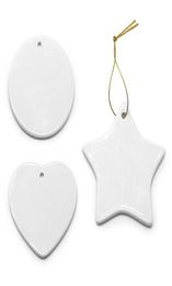 Blank White Sublimation Ceramic Pendant Creative Christmas Ornements Transfert de chaleur Impression de céramique Ornement céramique Round Chris6092306