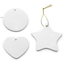 Blanco witte sublimatie keramische hanger creatieve kerst ornamenten warmteoverdracht printen keramisch ornament hart ronde kerstdecor GCB
