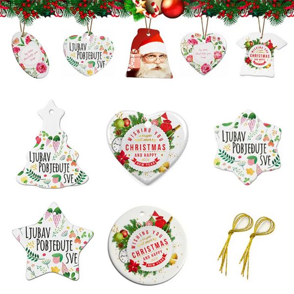 Blanc Blanc Sublimation Céramique Pendentif Creative Ornements De Noël Transfert De Chaleur Impression DIY Ornements En Céramique Coeur Rond De Noël Ddecor G0630