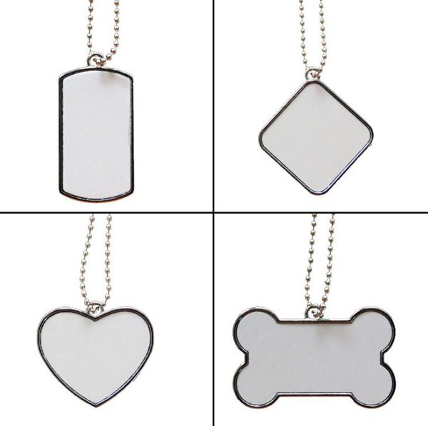 Étiquette de chien de sublimation blanche vierge Carte d'identité pour animaux de compagnie en acier inoxydable Étiquette d'identification de chiot chat pendentif pour animaux de compagnie en métal avec chaîne SN5094